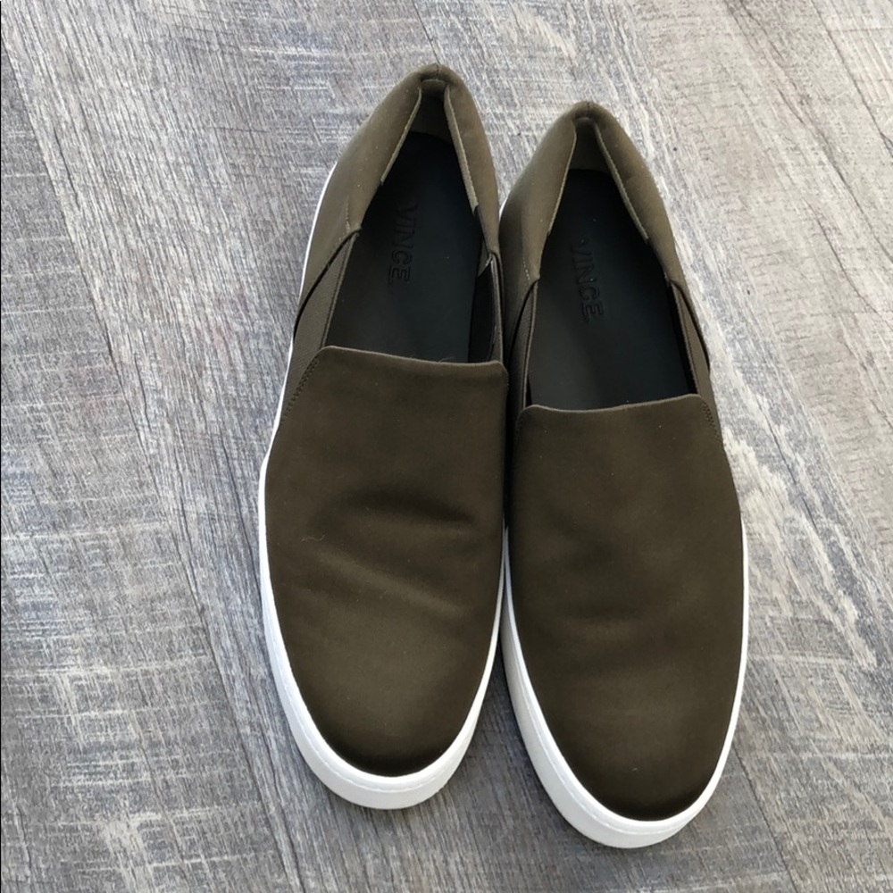 Olive colored silky material Vince platform shoes